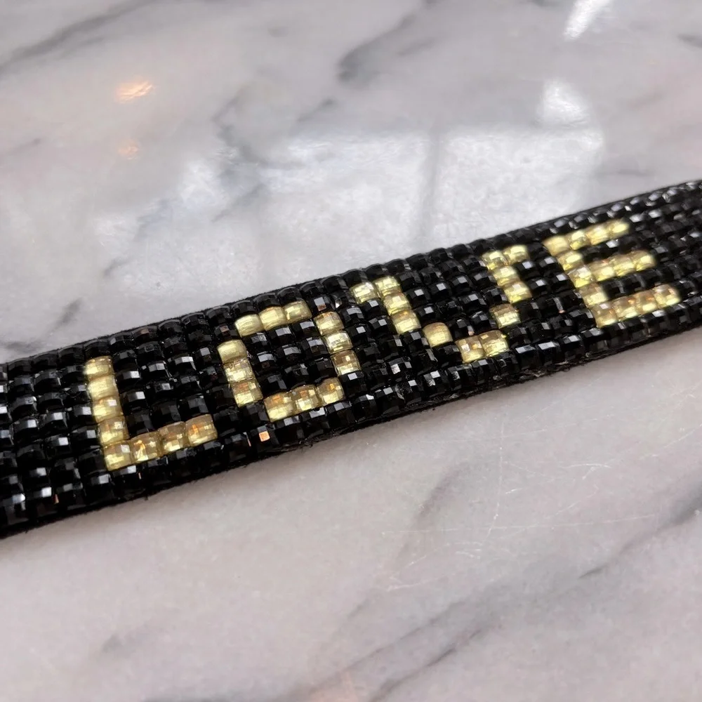 Crystal Beaded Cuff Bracelet with 'LOVE' Design‎